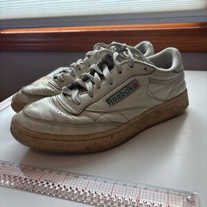 Reebok Off-White Leather Sneakers with Green Logo